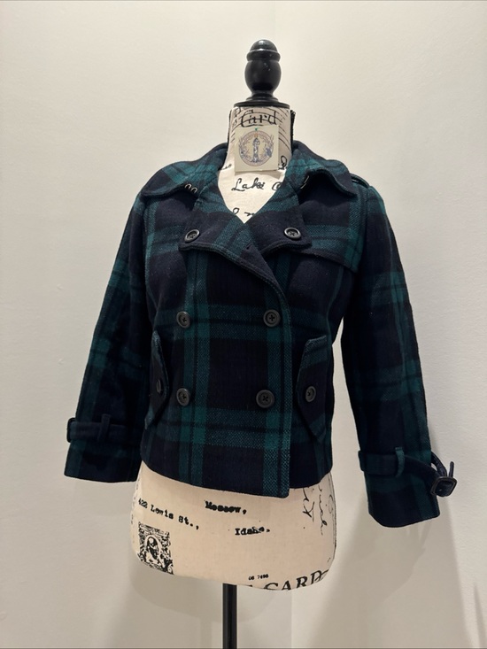 J. Crew Jackets & Blazers - Rare Vtg J.Crew Wool Jacket Cropped Green Black Watch Plaid Peacoat 89712 sz 0